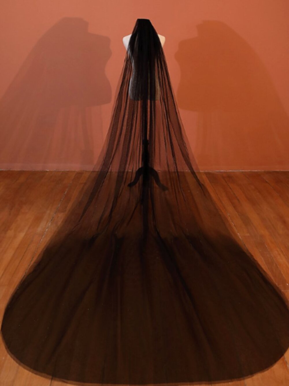 118" Gothic Black Cathedral Bridal Veil 2 Tier Soft Tulle
